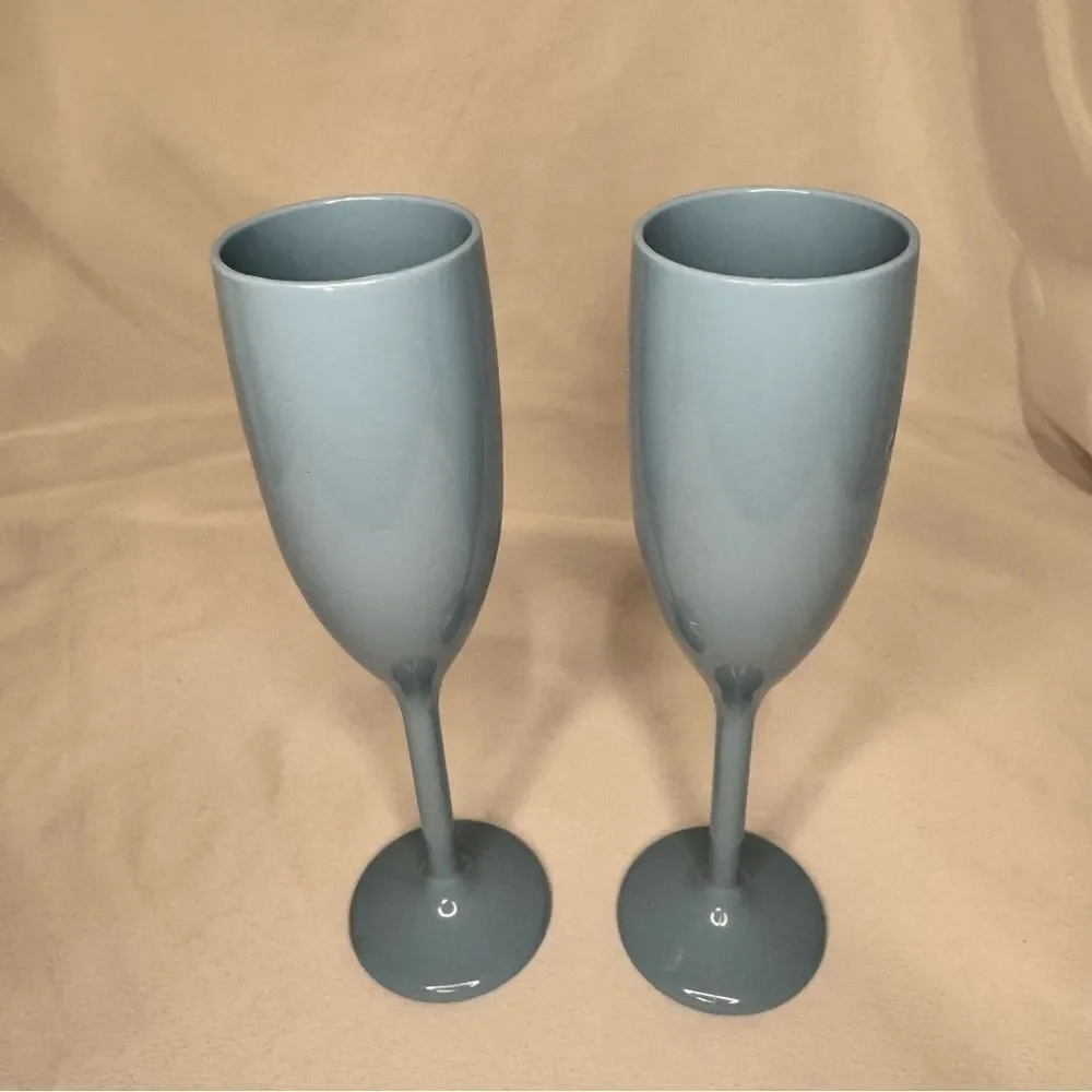 Dusty Blue Champagne Flute Wine Glass Set